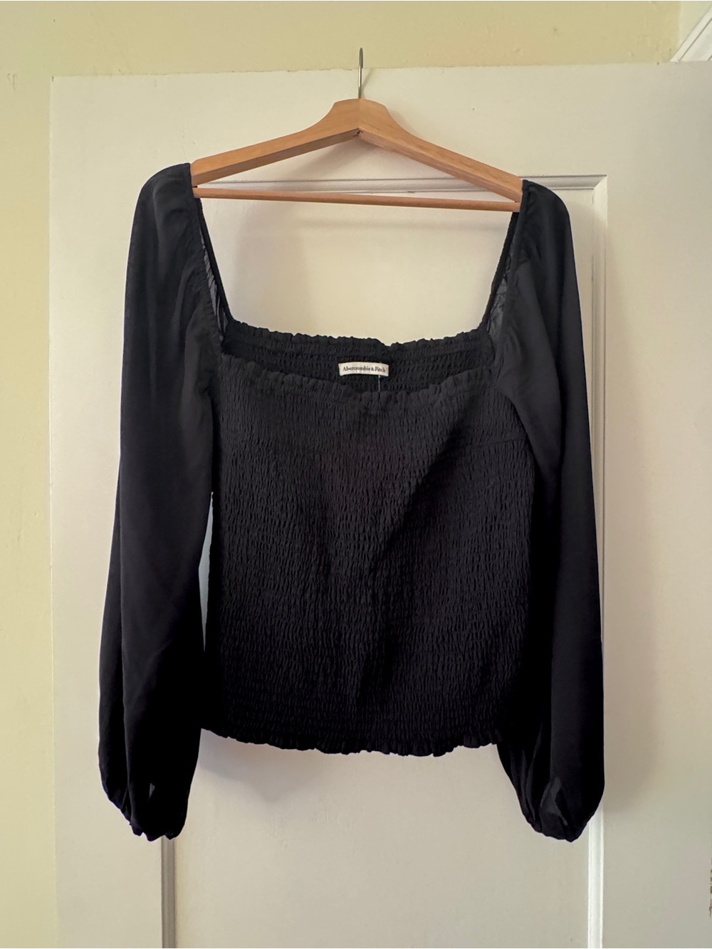 BRAND NEW! Abercrombie Black Smocked Square Neck Long Sleeve Top